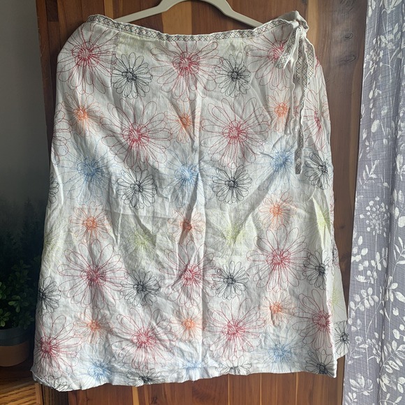 Neiman Marcus Skirt Size 10 Linen Floral Embroidered Skirt Mid Art You Wear - Picture 1 of 5